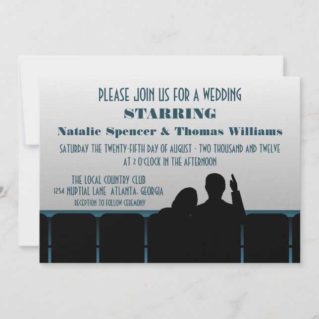 Movie Theater Wedding Invite, Blue Invitation (Front)