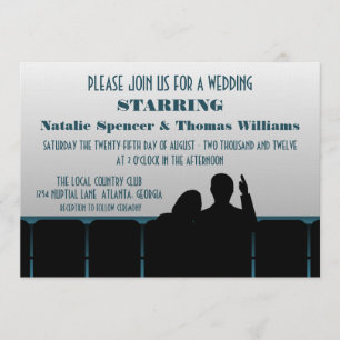 Movie Theater Wedding Invite, Blue Invitation