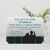 Movie Theater Wedding Invite, Teal Invitation (Standing Front)
