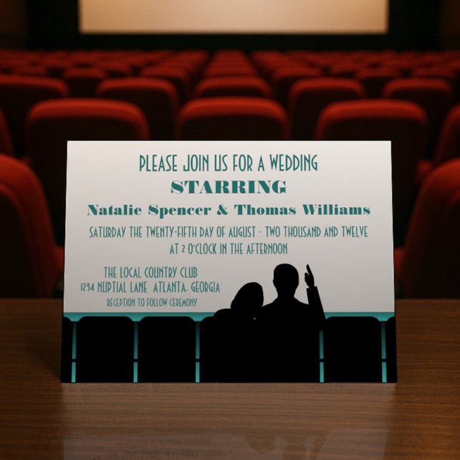 Movie Theater Wedding Invite, Teal Invitation (Teal Movie Theater Wedding Invite)