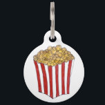 Movie Theatre Buttered Popcorn Caramel Corn Foodie Pet ID Tag<br><div class="desc">Pet tag features an original marker illustration of a red-and-white striped carton of tasty carnival popcorn. Simply personalize with your pet's name and your contact information for a one-of-a-kind dog or cat tag. Don't see what you're looking for? Need help with customization? Contact Rebecca to have something designed just for...</div>