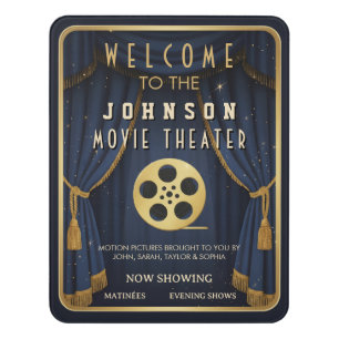 Movie Theatre Custom Name Home Cinema Blue Door Sign
