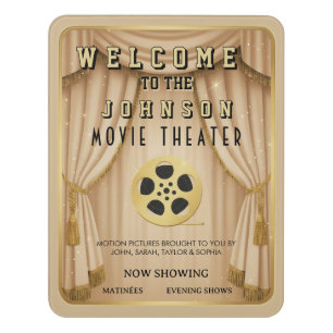 Movie Theatre Custom Name Home Cinema Gold Door Sign