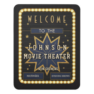 Movie Theatre Customized Name Home Cinema Blue Door Sign