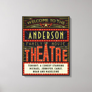 Movie Theatre Marquee Home Cinema Custom Name Canvas Print