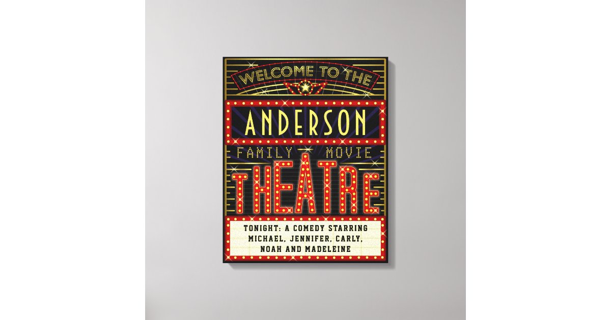 Movie Theatre Marquee Home Cinema | Custom Name Canvas Print | Zazzle