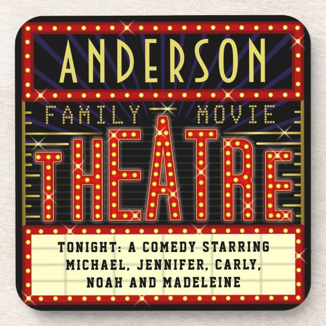 Movie Theatre Marquee Home Cinema | Custom Name Coaster (Front)