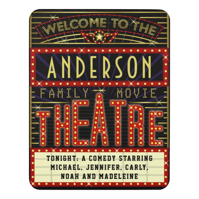Movie Theatre Marquee Home Cinema | Custom Name Door Sign (Contemporary Vert)