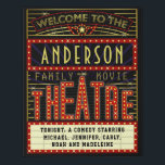 Movie Theatre Marquee Home Cinema | Custom Name Faux Canvas Print<br><div class="desc">Enjoy family movie night in style with this original theatre / theater faux wrapped canvas wall decor. Made to look like a retro cinema marquee with faux lights and lots of sparkle, this personalized artwork is the perfect ritzy accessory for any movie buff. The main color scheme is red, gold...</div>