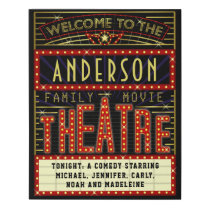 Movie Theatre Marquee Home Cinema | Custom Name Faux Canvas Print