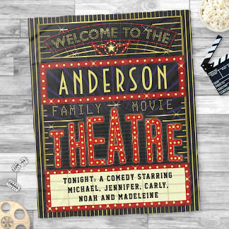 Movie Theatre Marquee Home Cinema | Custom Name Fleece Blanket
