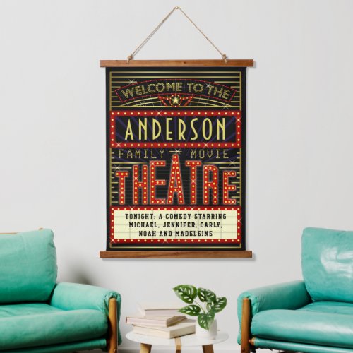 Movie Theatre Marquee Home Cinema  Custom Name Hanging Tapestry