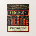 Movie Theatre Marquee Home Cinema | Custom Name Jigsaw Puzzle<br><div class="desc">Enjoy family movie night in style with this original theatre / theater puzzle. Made to look like a retro cinema marquee with faux lights and lots of sparkle, this personalized puzzle is the perfect gift for any movie buff. The main color scheme is red, gold and black. All text can...</div>