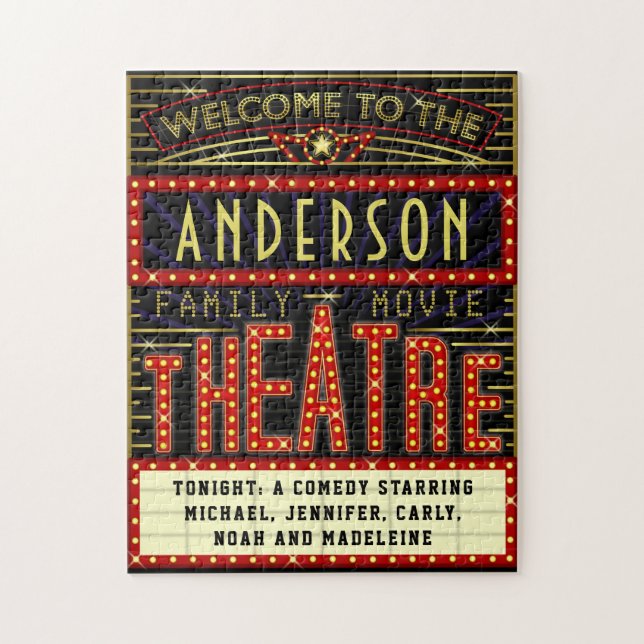 Movie Theatre Marquee Home Cinema | Custom Name Jigsaw Puzzle (Vertical)