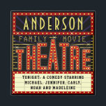 Movie Theatre Marquee Home Cinema | Custom Name Magnet<br><div class="desc">Enjoy family movie night in style with this original theatre / theater magnet. Made to look like a retro cinema marquee with faux lights and lots of sparkle, this personalized magnet is the perfect ritzy accessory for any movie buff. The main color scheme is red, gold and black. All text...</div>