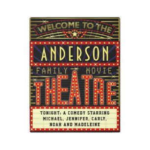 Movie Theatre Marquee Home Cinema Custom Name Metal Print