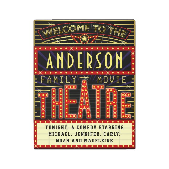 Movie Theatre Marquee Home Cinema | Custom Name Metal Print (Front)