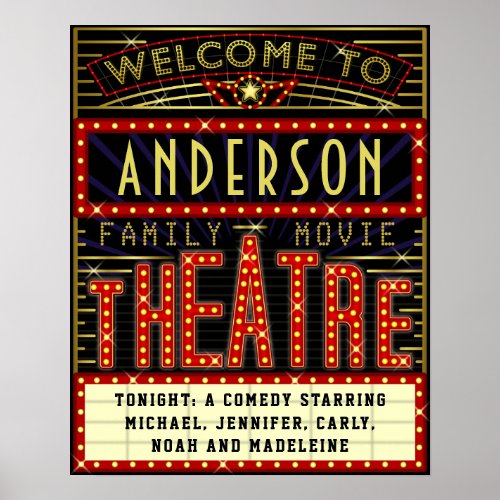 Movie Theatre Marquee Home Cinema  Custom Name Poster