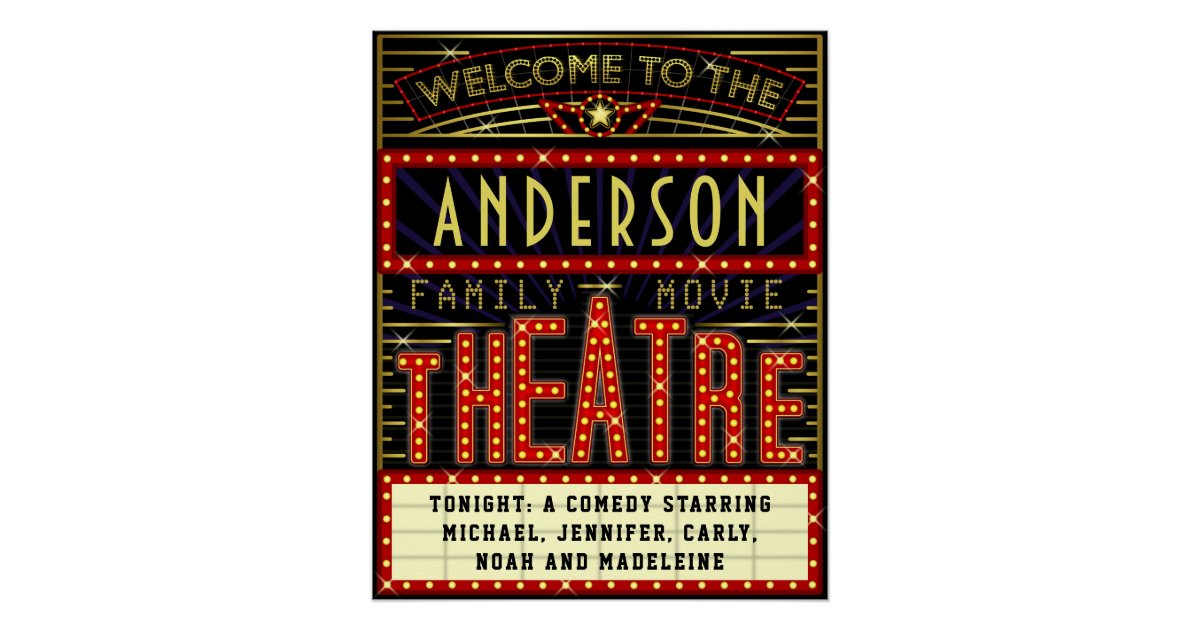 Movie Theatre Marquee Home Cinema | Custom Name Poster | Zazzle.com