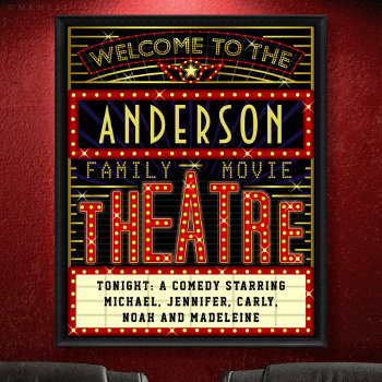 Movie Theatre Marquee Home Cinema | Custom Name Poster by FancyCelebration at Zazzle