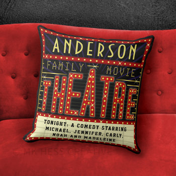 Movie Theatre Marquee Home Cinema | Custom Name Throw Pillow by FancyCelebration at Zazzle
