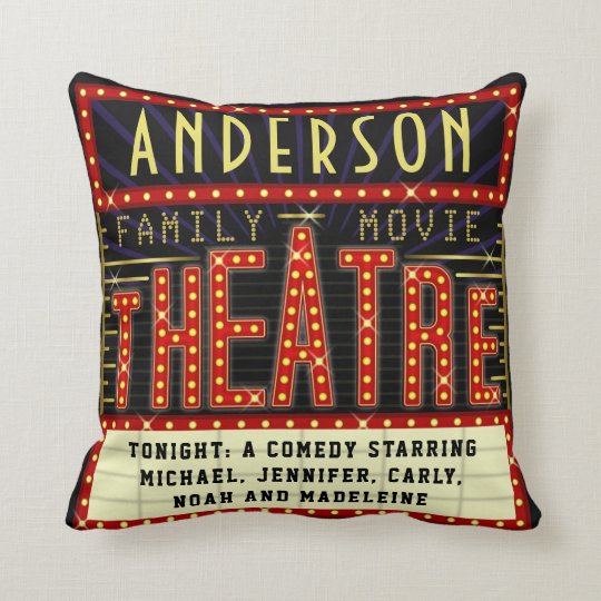 Movie Theatre Marquee Home Cinema Custom Name Throw Pillow
