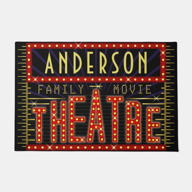 Movie Theatre Marquee Home Cinema | Custom Name V2 Doormat (Front)