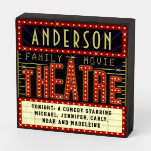 Movie Theatre Marquee Home Cinema Custom Name Wooden Box Sign