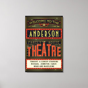 Movie Theatre Marquee Home Cinema Name 24 x 36 Canvas Print
