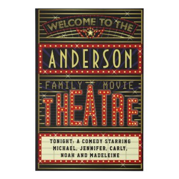 Movie Theatre Marquee Home Cinema | Name 24 X 36 Faux Canvas Print by FancyCelebration at Zazzle
