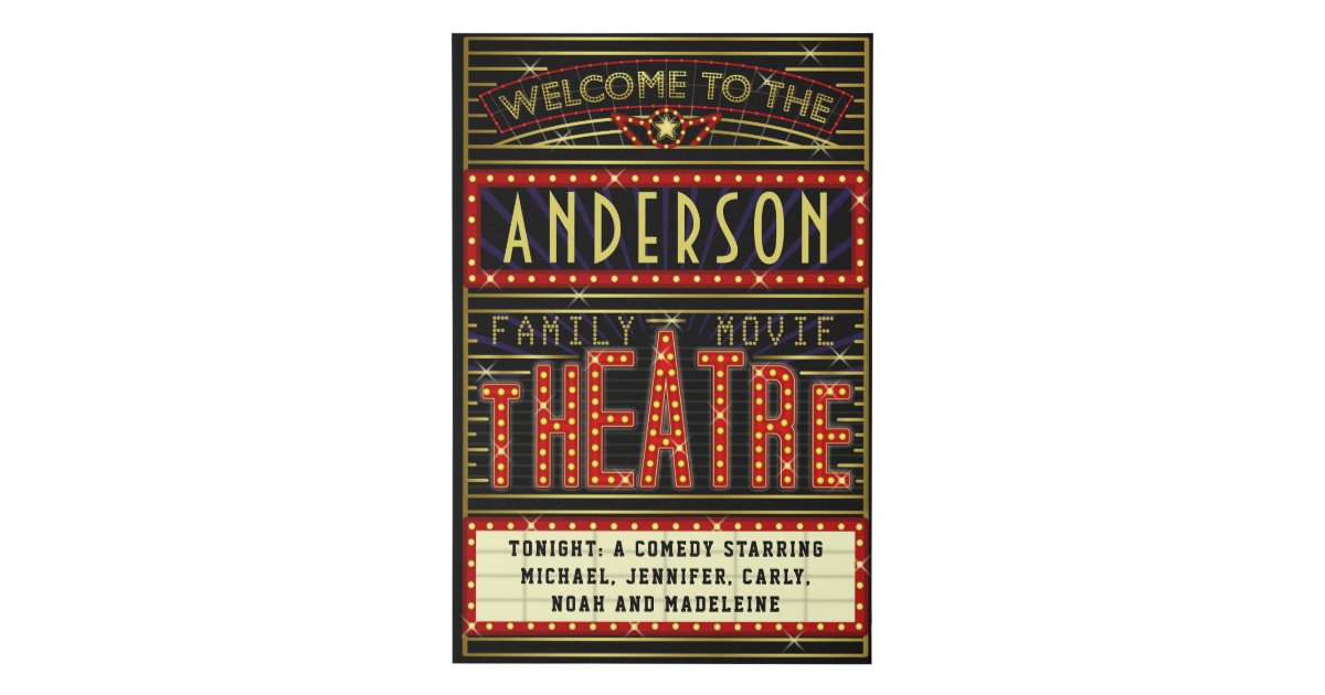 Movie Theatre Marquee Home Cinema | Name 24 x 36 Faux Canvas Print | Zazzle