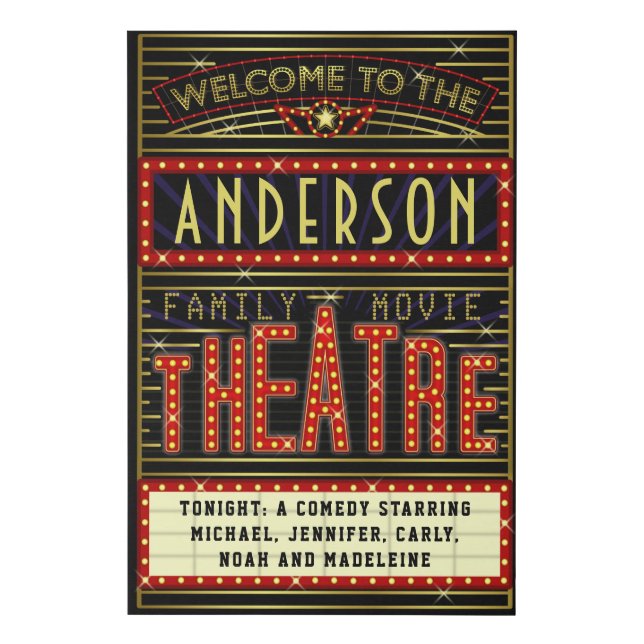 Movie Theatre Marquee Home Cinema | Name 24 x 36 Faux Canvas Print (Front)