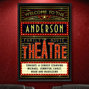Movie Theatre Marquee Home Cinema   Name 24 x 36 Poster