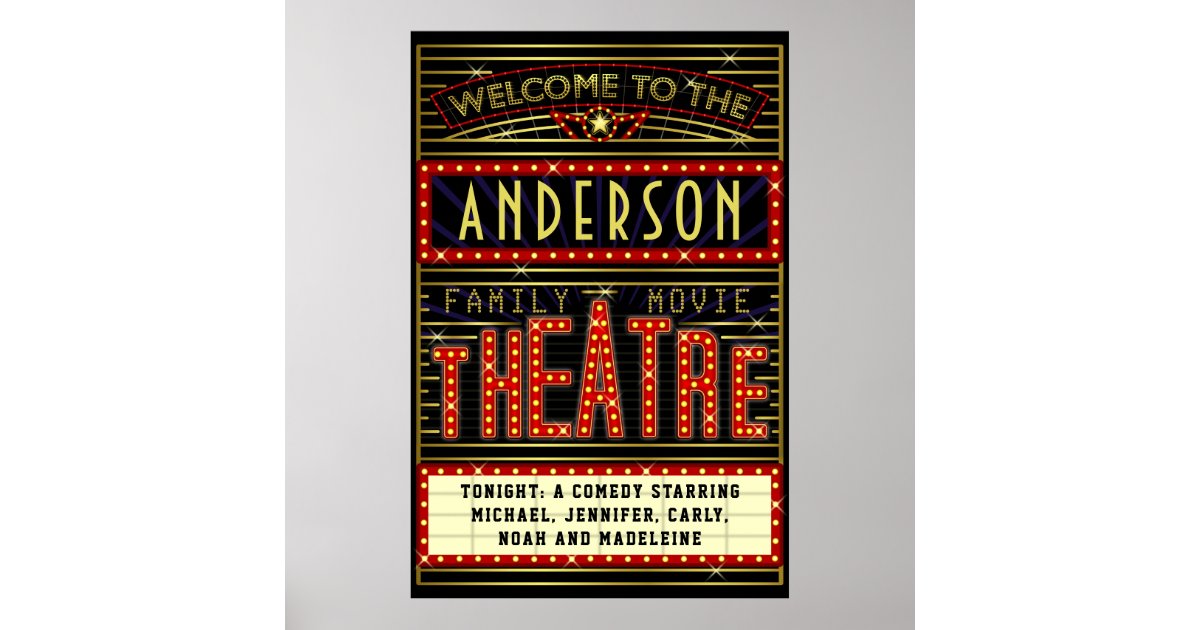 Movie Theatre Marquee Home Cinema Name 24 x 36 Poster
