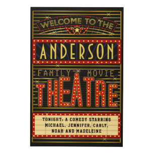 Movie Theatre Marquee Home Cinema Name 24 x 36 Wood Wall Art