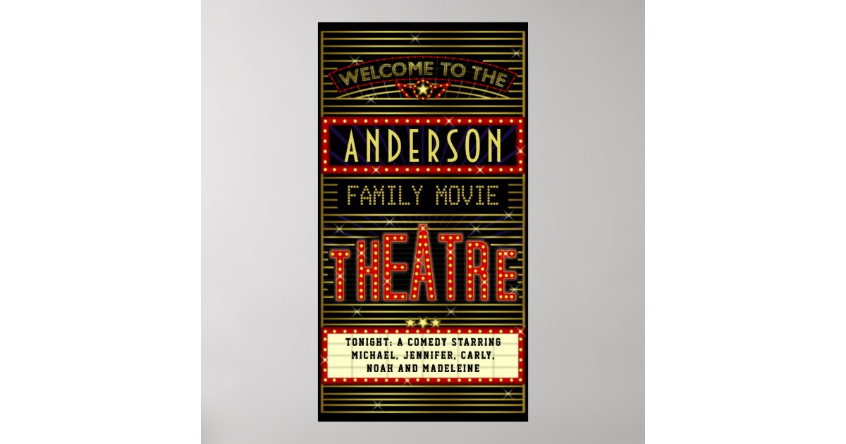 Movie Theatre Marquee Home Cinema | Name Long Poster | Zazzle