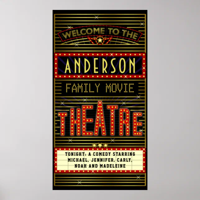 Movie Theatre Marquee Home Cinema | Name Long Poster | Zazzle