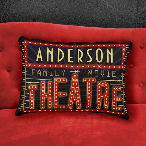 Movie Theatre Marquee Home Cinema  Personalized Accent Pillow