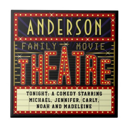 Movie Theatre Marquee Home Cinema  Personalized Ceramic Tile