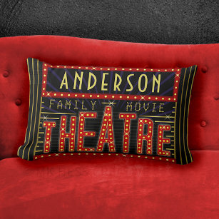 Movie Theatre Marquee Home Cinema   Personalized Lumbar Pillow