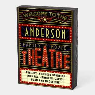 Movie Theatre Marquee Home Cinema   Personalized Wooden Box Sign