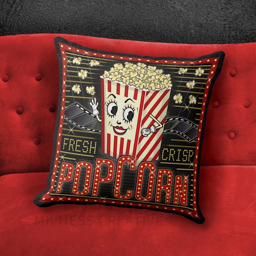 Movie Theatre Marquee Home Cinema Popcorn Throw Pillow
