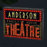 Movie Theatre Marquee Home Cinema Room Custom Name Wooden Box Sign<br><div class="desc">Enjoy family movie night in style with this original theatre / theater 8"x6" horizontal wooden box sign. Made to look like a retro cinema marquee with faux lights and lots of sparkle, this personalized design is the perfect ritzy accessory for any movie buff. The main color scheme is red, gold...</div>