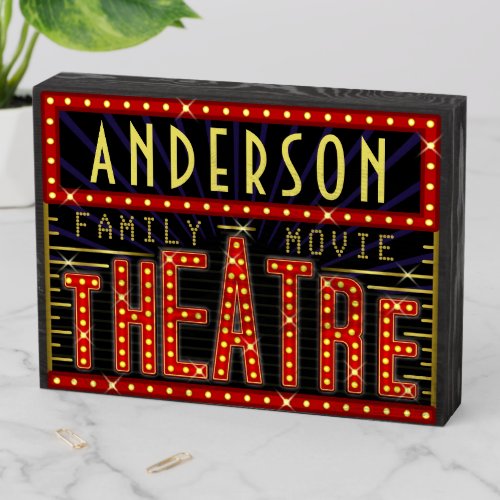 Movie Theatre Marquee Home Cinema Room Custom Name Wooden Box Sign