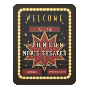 Movie Theatre Personal Name Home Cinema Red Door Sign