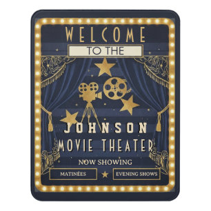 Movie Theatre Personalized Name Home Cinema Blue Door Sign