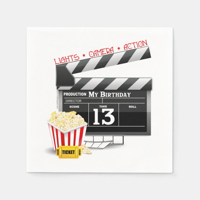 Movie Theme 13th Birthday Paper Napkins (Front)