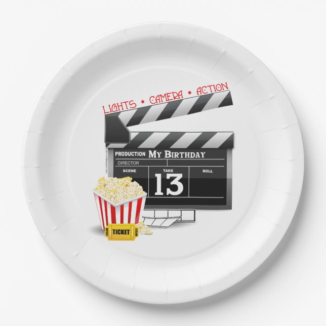 Movie Theme 13th Birthday Paper Plates (Front)