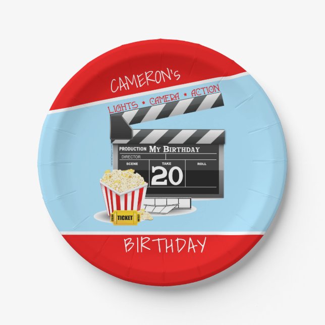 Movie Theme 20th Birthday Paper Plates (Front)