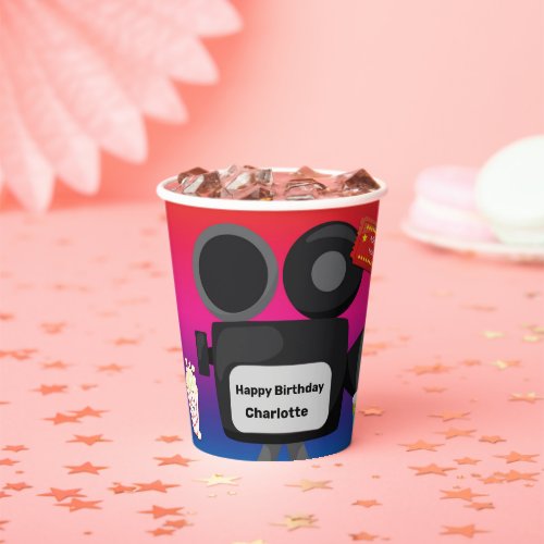 Movie Theme Birthday Personalized Popcorn Drink Paper Cups